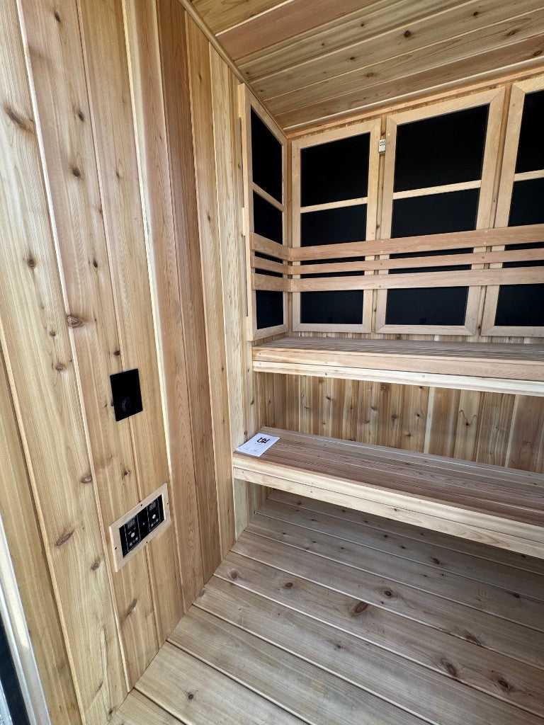 Wall controls and infrared panels above the benches