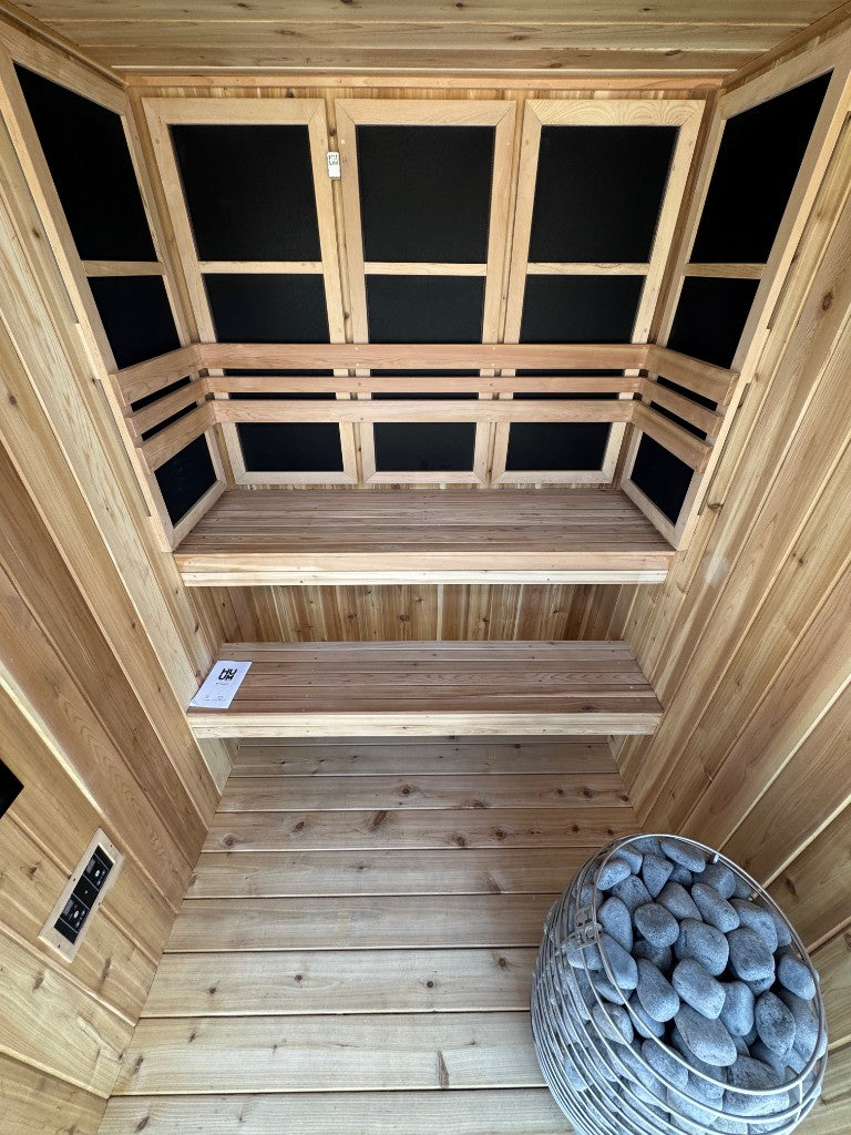 Overhead view of the sauna interior before it shipped