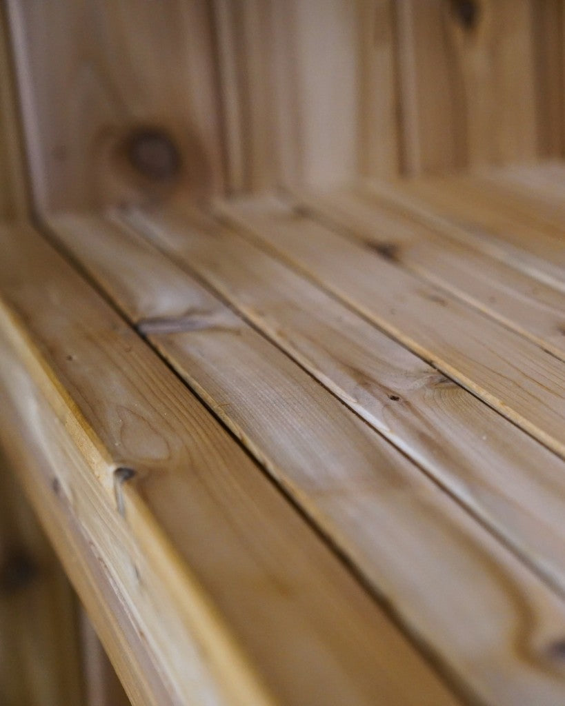 Close view of the cedar bench boards