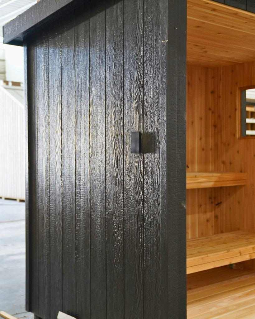 Black LP SmartSide beside the cedar benches